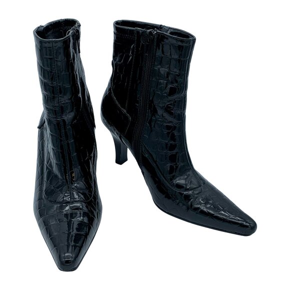 Black Ankle Glam Croco Boots - Picture 2 of 11